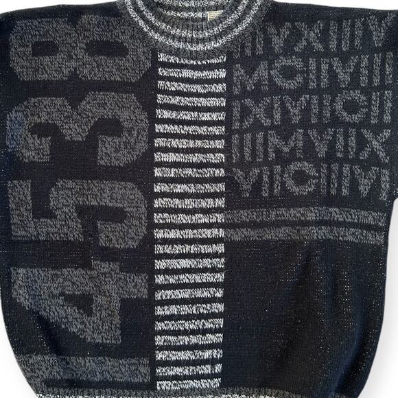 Vintage 90's Crewneck Sweater Black & Gray Patterned Ground Zero Men's XL Preppy - Picture 8 of 8